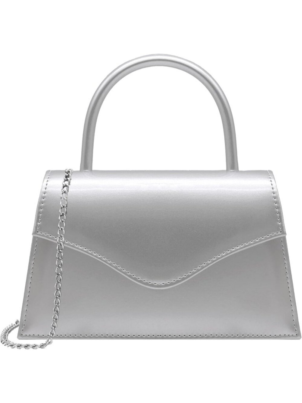 Women's Silver Grey Patent Top Handle Clutch Purse Formal Wedding Evening Bag